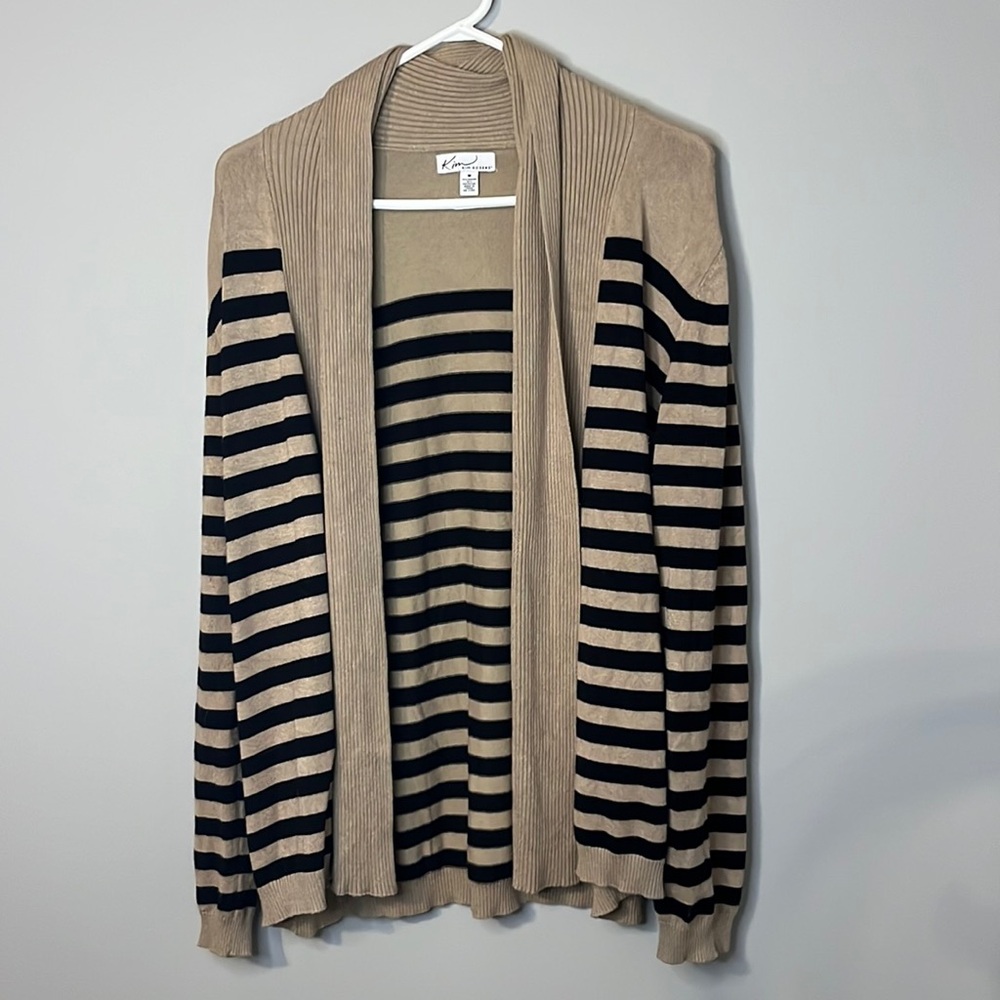 Kim Rogers Striped Black and Tan Cardigan Medium